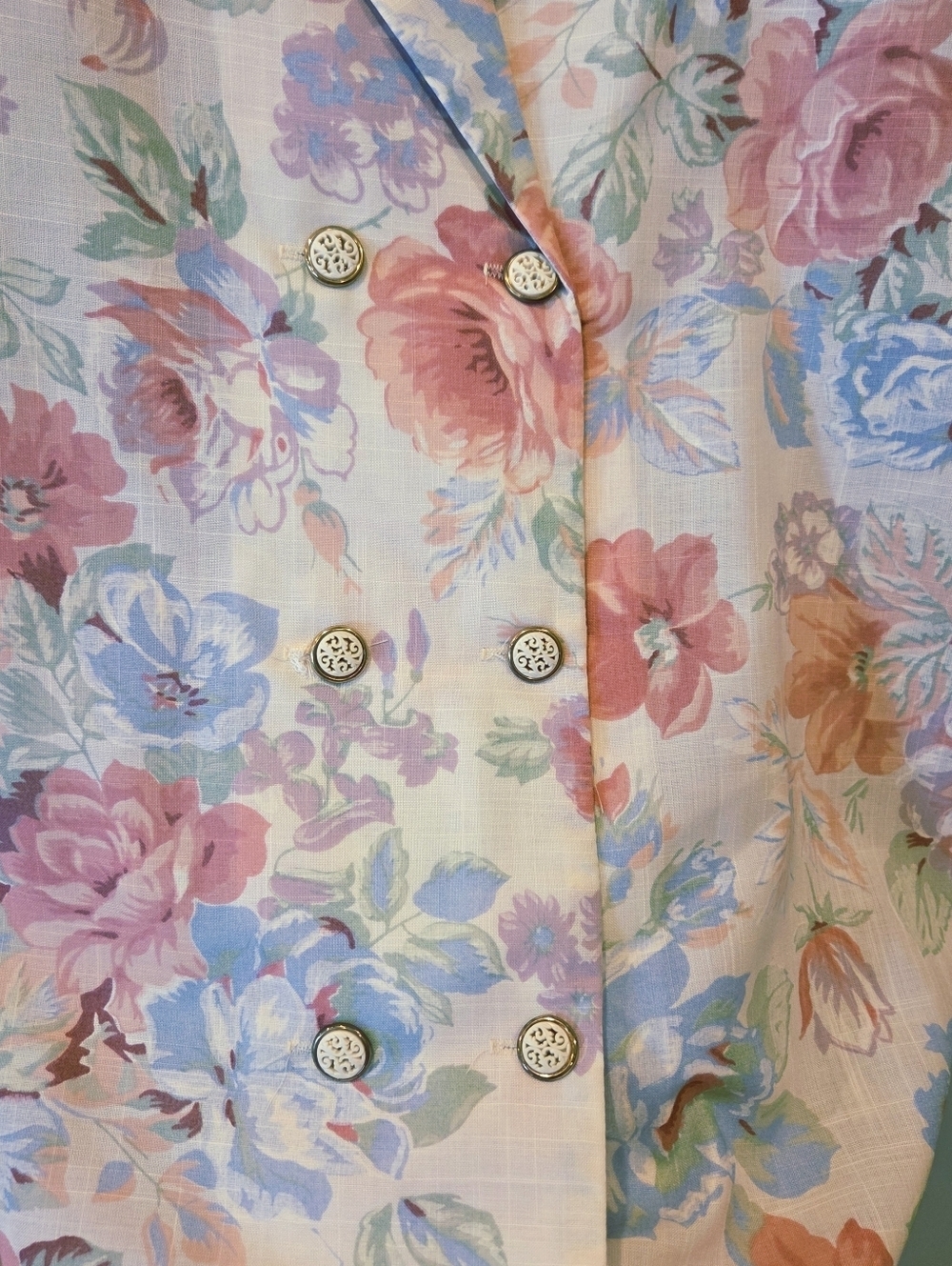 VINTAGE California Connection Floral Blouse NWT Double Breasted Pastel Large - Picture 3 of 12